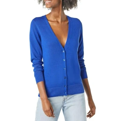 Abbildung von Amazon Essentials Damen Leichter Cardigan mit V Ausschnitt (in Übergröße erhältlich), Kräftiges Blau, L