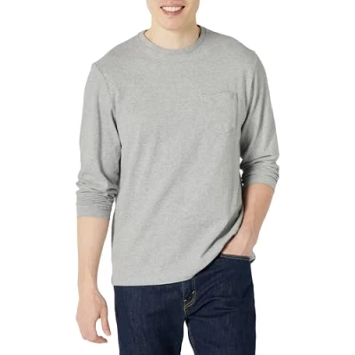 Abbildung von Amazon Essentials Herren Langärmeliges T Shirt, Normale Passform, Hellgrau Meliert, XL