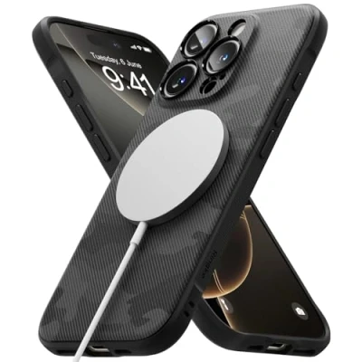 Abbildung von Ringke Onyx Magnetic Case [Kompatibel mit MagSafe] für iPhone 16 Pro Max Hülle, Fester Griff rutschfest Robuste Stoßfeste Anti Kratzer Tarnmuster Handyhülle Magnet Ladegerät/Zubehör Camo Black
