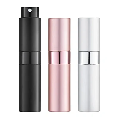Abbildung von Toureal 8ML Parfum Zerstäuber Leer (3 Stück) Mini Spruehflasche, Parfüm Behälter, Parfümzerstäuber Nachfüllbar (Silber, Pink, Schwarz)