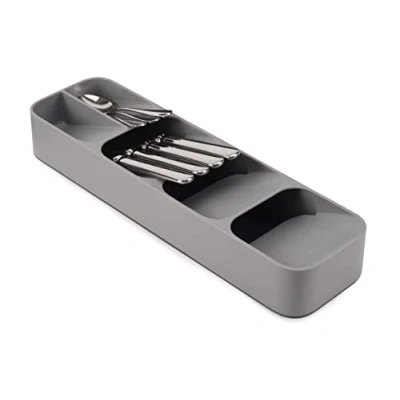 Abbildung von Joseph Drawer Store Kompakter Besteckschubladen Organizer, 5 Fächer, für 24+ Teile Grau
