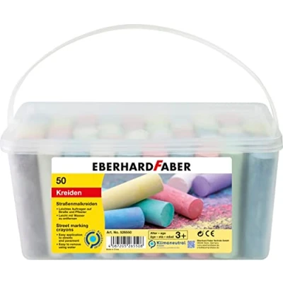 Abbildung von Eberhard Faber 526550 Straßenkreide 50er Eimer, 8 leuchtenden Farben Straßenmalkreide