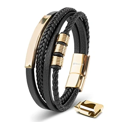 Abbildung von SERASAR Lederarmband Herren 23cm Gold Männer Armband Leder Armreif Lederband Herrenarmreif Armschmuck Schmuck Herrenschmuck Flecht Wickelarmband Kette Leather Bracelet