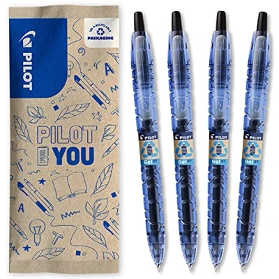 Abbildung von PILOT Bottle 2 Pen Gel 0.7, Gelschreiber, Hergestellt aus recyceltem Kunststoff, 4er Set (Schwarz), mittlere Spitze, 1 Stück (4er Pack)