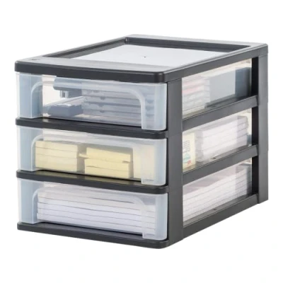 Abbildung von Iris Ohyama, Schreibtisch Organizer mit 3 flachen Schubladen, Schwarz, Easy Pull System, A4, A5 &amp; A6 Format, für Büro, Schule, Schreibwaren, BPA frei, Schubladenschrank,