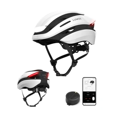 Abbildung von Lumos Ultra Smart Helm Fahrradhelm Vorder und Rücklicht (LED) Blinker Bremslichter Bluetooth Verbindung Erwachsene: Herren, Damen (Jet White, Größe: M L)