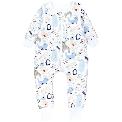 Abbildung von TupTam Baby Schlafsack mit Füßen und Ärmel OEKO TEX zertifizierte Materialien Winterschlafsack, Farbe: Wintertiere Blau Beige Elch Pinguin Robbe, Größe: 104 110