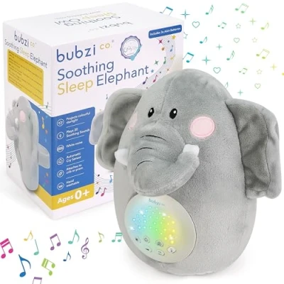 Abbildung von Bubzi Co Spieluhr Baby Schrei aktivierter Sensor Weisses Rauschen Spielzeug Einschlafhilfe Elefant Sound Machine Kleinkind Schlafhilfe Nachtlicht Einzigartiges Geschenk Kinderwagen