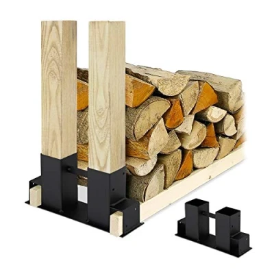 Abbildung von Relaxdays Holzstapelhilfe 2er Set, DIY Holzunterstand für Kanthölzer, Holzaufbewahrung, beschichteter Stahl, schwarz, 16 x 34 10 cm