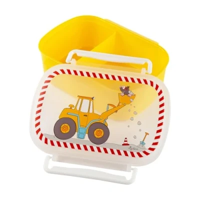 Abbildung von SIGIKID 25267 Brotzeitdose Bodo Bagger, BPA frei, sicher, leicht, mit Bügelverschluss, Lunchbox Einsatz für Brotzeit, Frühstück, Kindergarten, Kinder ab 2 Jahren, Gelb/ Bagger 17x11x7cm