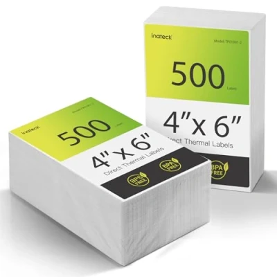 Abbildung von Inateck Thermopapier Versandetiketten, 4 x 6 Zoll (100 mm 150 mm), Wasserfester Versandaufkleber, BPA/BPS frei,1000 Stück