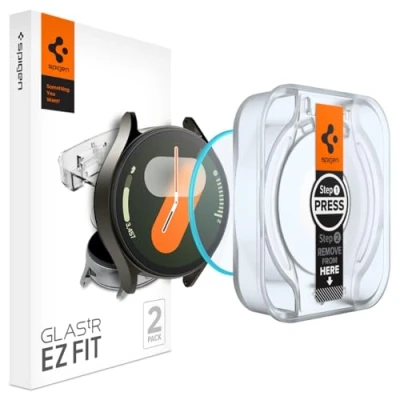 Abbildung von Spigen Glas.tR EZ Fit Schutzfolie kompatibel mit Samsung Galaxy Watch 7 40mm, 2 Stück, Nicht hüllenfreundlich, Kratzfest, 9H Härte Folie