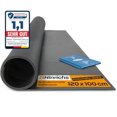 Abbildung von Hinrichs Antirutschmatte Auto 120 x 100 cm Kofferraummatte Anti Rutsch Matte Auto, Schmutzfangmatte &amp; Schubladenmatte Gummimatte rutschfeste Unterlage inklusive Parkscheibe