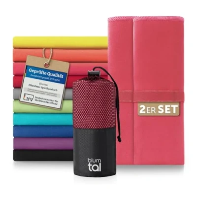 Abbildung von Blumtal Mikrofaser Handtuch 80x40 cm im 2er Set Sporthandtuch aus schnelltrockneder Fitness Sport Handtücher Fitnessstudio kleines Reisehandtuch Pink
