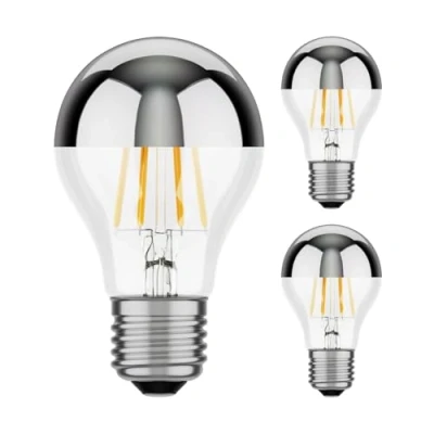 Abbildung von ledscom.de 3 Stück E27 LED Leuchtmittel, A60, warmweiß (2700 K), 6 W, 667lm, Kopfspiegel (silber)
