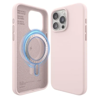 Abbildung von elago Magnetische Silikonhülle Kompatibel mit iPhone 15 Pro Max Hülle, MagSafe Alles Zubehör, Integrierte Magnet, Premium Silikon, Ganzkörper Schutzhülle [5 Lagige Struktur] (Rosa)