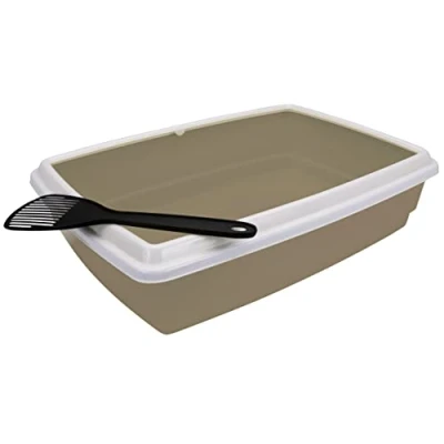 Abbildung von Aimé Katzentoilette für Katzen Katzenklo offen mit Rand und Schaufel Einfach zu reinigendes Hygienische aus Kunststoff Farbe Taupe 44 x 34 11 cm
