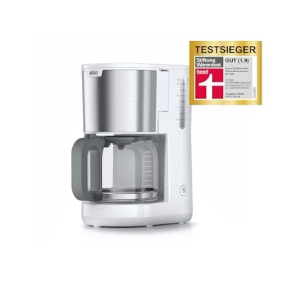 Abbildung von Braun PurShine KF 1500 WH Kaffeemaschine Filterkaffeemaschine mit Glaskanne für bis zu 10 Tassen, OptiBrew System, Automatische Abschaltung, 1000 Watt, Weiß, KF1500WH