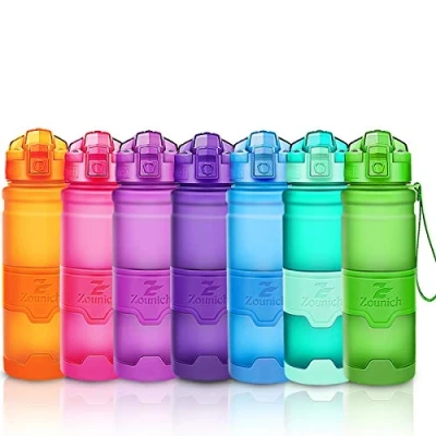 Abbildung von ZOUNICH Trinkflasche Sport BPA frei Kunststoff Sporttrinkflaschen für Kinder Schule, Joggen, Fahrrad, öffnen mit Einer Hand Trinkflaschen Filter, Grün, 14oz/400ml