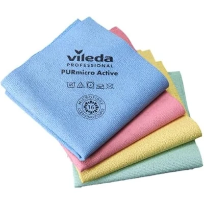 Abbildung von Vileda Professional PURmicro Colors Professionelles Mehrzweck Mikrofasertuch hervorragende Ergebnisse ohne Streifen 4er Pack Blau, Rot, Gelb, Grün 38 x 35 cm