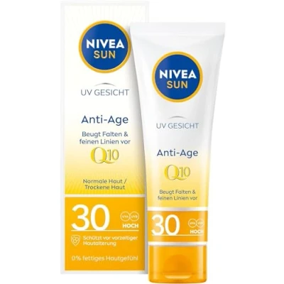 Abbildung von NIVEA SUN UV Gesicht Q10 Anti Age Sonnenschutz mit LSF 30 (50 ml), feuchtigkeitsspendende Gesichtssonnencreme, Falten Sonnencreme Schutz vor UVA/UVB Strahlen