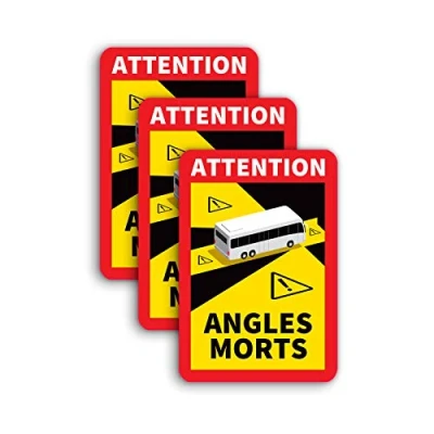 Abbildung von 3 Stück Attention Angles Morts Magnetschilder 25 x 17 cm Magnet für Bus und Wohnwagen Warntafel Hinweiszeichen Schild Frankreich mit UV Schutz