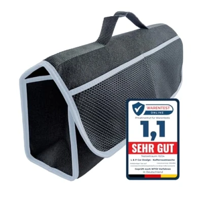 Abbildung von L &amp; P Car Design Kofferraumtasche Organizer Autotasche Auto Kofferraum KFZ Tasche Toolbag Aufbewahrungstasche mit Klettverschluss (Schwarz grau)