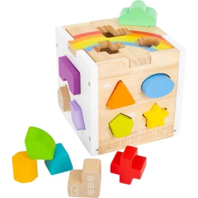Abbildung von Small Foot Steckwürfel Regenbogen, 13 unterschiedlich geformte Steckelemente aus Holz, ab 12 Monaten, 11777 Sterne Toys, Mehrfarbig, 6 x