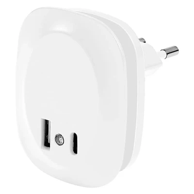 Abbildung von LEDVANCE LUNETTA EDGE Steckdosen Nachtlicht, weiß, 0,35W, 10lm, warmweißes Licht, Tageslichtsensor, USB A &amp; C Anschluss, LED Technologie, Ladefunktionalität, lange Lebensdauer, IP20, 3000K