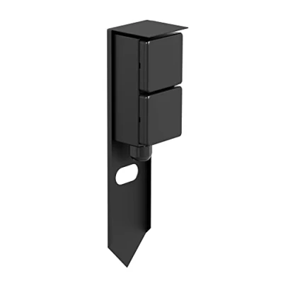 Abbildung von ledscom.de Garten Steckdosensäule PIWI mit Erdspieß für außen, IP44, 2 Fach, Edelstahl, schwarz, eckig, 30 cm, Außensteckdose, Gartensteckdose, Steckdosenturm, Außensteckerdose, Energiesäule