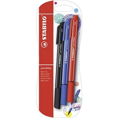 Abbildung von STABILO Filzschreiber pointMax 3er Pack ultramarinblau, schwarz, karmin