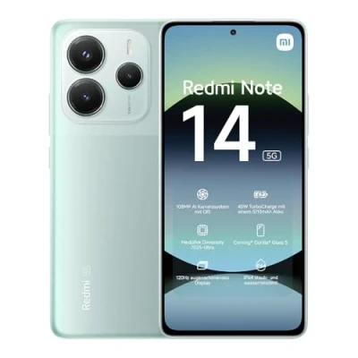 Abbildung von Xiaomi Redmi Note 14 5G Smartphone, 8 + 256GB, Green, 108MP AI Kamerasystem, 5110mAh Akku, 120Hz Augenschutzdisplay, Funktionen (kein Ladegerät enthalten)