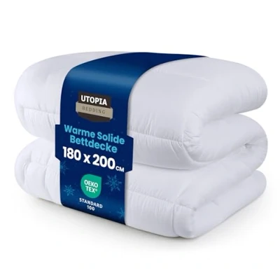 Abbildung von Utopia Bedding Bettdecke 180 x 200 cm, Ganzjahresdecke 370 GSM Füllung, atmungsaktive Schlafdecke, Steppdecke, Super Weiche Kuschelige (Weiß)