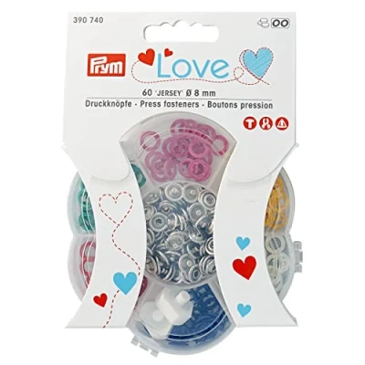 Abbildung von Prym 390740 Love Druckknöpfe Jersey Box, 60 Stück, Ø 8 mm, 6 Farben, Messing