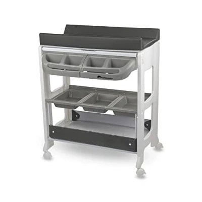 Abbildung von Bebeconfort Dolphy, 2 in 1 Baby Badewanne &amp; Wickelkommode, 0 12 Monate (max. 11 kg), Einfach Bewegbar Dank 4 Rollen, Aufbewahrungsfächer, Gepolsterte Wickelauflage, Einfache Wannenleerung, Grey Mist