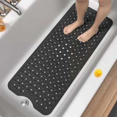 Abbildung von HITSLAM Badewannenmatte rutschfest, 101 x 40cm Extra Lange Antirutschmatte Badewanne, Duschmatte rutschfest BPA Frei, Schimmelresistent &amp; Maschinenwaschbar Badematte, Schwarz