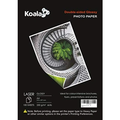 Abbildung von KOALA Fotopapier für Laserdrucker, Doppelseitig, Glänzend, A4, 250 g/m², 100 Blatt. Geeignet zum Drucken von Fotos, Zertifikaten, Broschüren, Flyern, Faltblättern, Grußkarten, Kalendern, Kunst