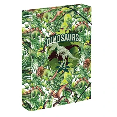Abbildung von Baagl Heftbox für Schulranzen Heftmappe A4 Kinder mit Gummiband und Innenklappen Sammelmappe, Sammelbox Gummizug Jungen (Dinosaurs)