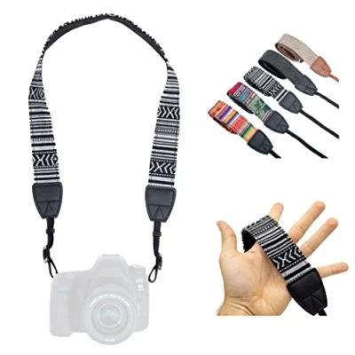 Abbildung von LENS AID Kameragurt in schickem Design: Leinen Nacken BZW. Schultergurt geeignet für Kameras von Nikon, Sony, Fujifilm, Olympus, Leica etc.