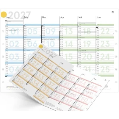 Abbildung von weekview Tafelkalender KW optimiert DIN A4 &quot;farbig&quot;, Tafelplaner mit Ferien &amp; Feiertagen, Jahreskalender, Wandkalender 12 Monate klarer Kalenderwoche (A4, 2027)