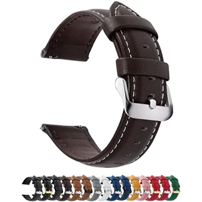 Abbildung von Fullmosa 12 Farben Uhrenarmband, Axus Serie Lederarmband Ersatz Watch Armband mit Edelstahl Metall Schließe für Herren Damen 14/16/18/20/22/24mm,Dunkelbraun 20mm