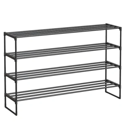 Abbildung von SONGMICS Schuhregal 4 Ebenen, Schuhständer Metall, Schuhaufbewahrung, Schuh Organizer, aufrecht oder umgedreht, für 25 30 Paar Schuhe, stapelbar, Flur, x 117 75 cm, schwarz LSA034B01