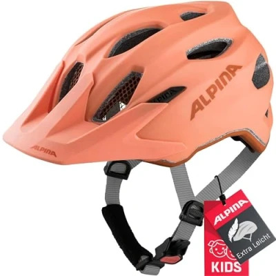 Abbildung von ALPINA CARAPAX JR. Leichter, Robuster &amp; Sicherer Fahrradhelm Mit Fliegennetz Optionalen LED Licht Für Kinder, peach matt, 51 56 cm