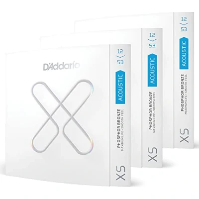 Abbildung von D&#039;Addario XSAPB1253 3P Gitarrensaiten mit Phosphor Bronzebeschichtung, maximale Lebensdauer glatter Haptik und außergewöhnlichem Klang, für 6 saitige Gitarren, 12 53 Licht, 3er Pack