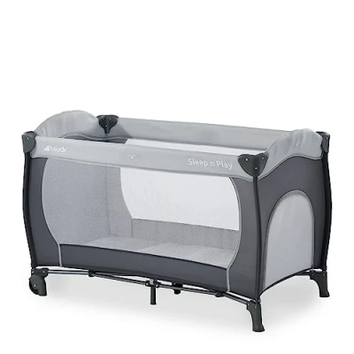 Abbildung von hauck Kinderreisebett Sleep N Play Go Plus mit Transporttasche, Rädern, Schlupf zum Spielen, Klein Zusammenklappbar, Baby Reisebett Kleinkind ab Geburt bis 15 kg (Stone)