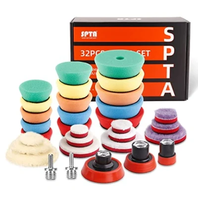 Abbildung von SPTA Mini Polierschwamm, 32tlg 25mm 50mm und 80mm Polierschwämme Auto Polierscheibe M14 Adapter Bohren für exzentrische Poliermaschine schleifmaschine