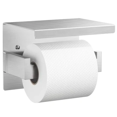 Abbildung von Auxmir Toilettenpapierhalter ohne Bohren, Selbstklebend Klopapierhalter, Edelstahl Klorollenhalter mit Ablage, WC Papier Halterung Wandmontage für Küche Badzimmer, Silber