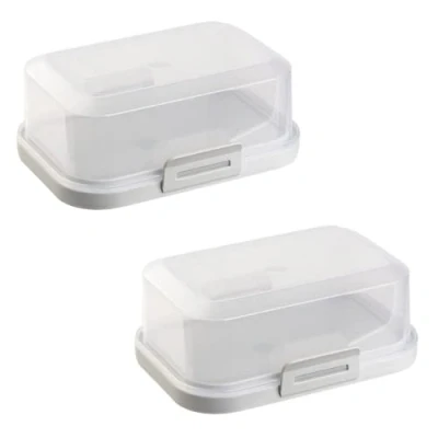 Abbildung von 2x Hochwertige Stapelbare Butterdose mit Verschluss, Plastik box dose, Perfekte Ordnung im Kühlschrank BPA Frei Mehrzweck grau
