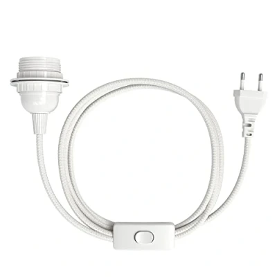 Abbildung von EAZY CASE E27 Lampenfassung mit 5 m Kabel aus Stoff, Schalter, Schraubring für Lampenschirm und Netzstecker ideale Lampenaufhängung Hängeleuchten, Pendelleuchten, DIY Lampe, Weiß