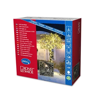 Abbildung von Konstsmide Micro LED Lichterkette, 200 warm weiße Dioden, 24V Außentrafo, schwarzes Kabel 3613 110